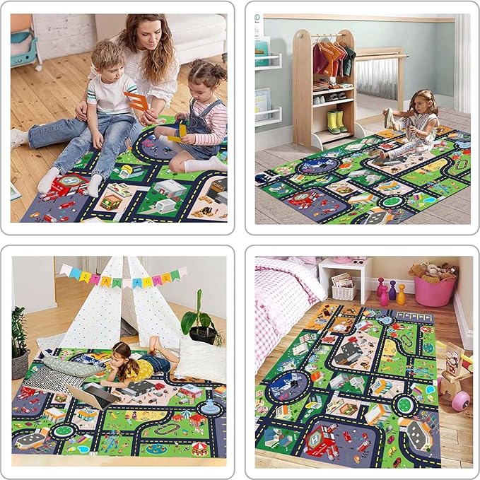 Kids Rug Playroom Car Rug Play Mat City Life Road Rug for Cars Fun City Map for Track Toys,Carpet for Bedroom Boys (city01, 4×6ft/47×70in)