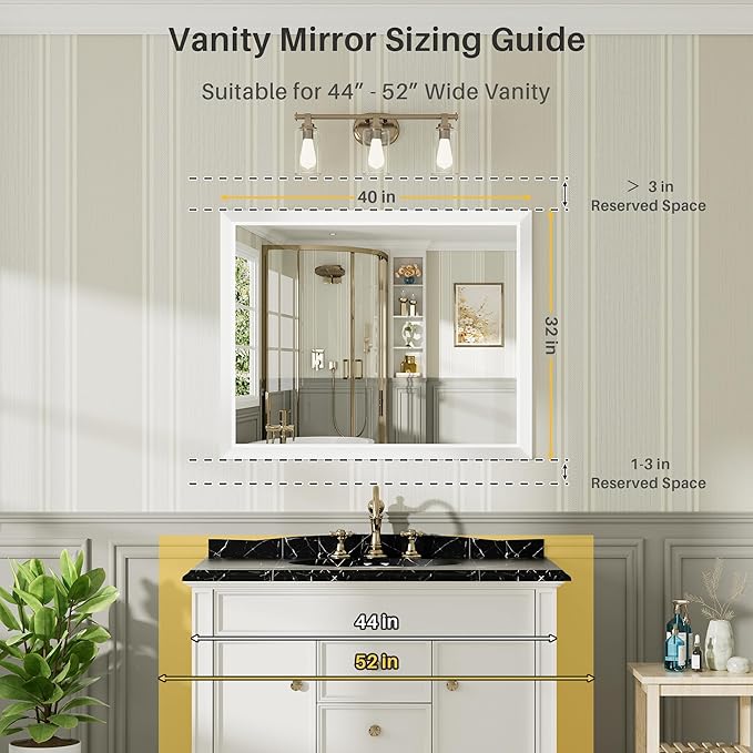 40x32 Inch White Bathroom Mirror for Wall, Thick Metal Framed Rectangle Mirrors for Over Sink, Bedroom, Living Room, Entryway, Anti-Rust, HD Tempered Glass