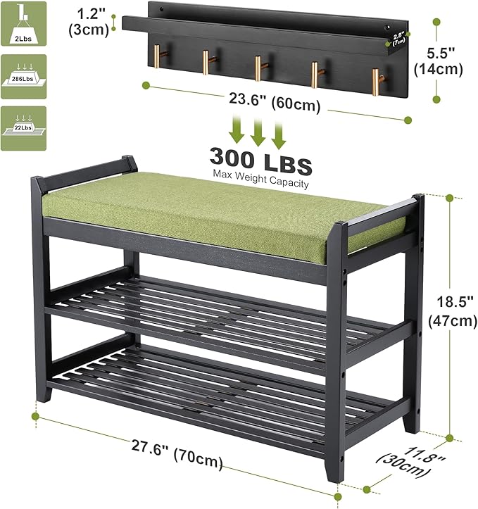 Shoe Rack for Front Door Entrance, 28” Entryway Bench with Coat Rack, Hall Tree Shoe Bench with Storage for Entry, Hallway, Bedroom, Living Room