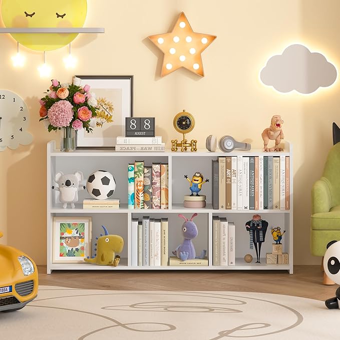 Book Shelf for Kids, 5 Cubes Storage Organizer Montessori Shelf, Wooden Kids Bookcase, Toy Storage Organizer for Children, White Toddler Bookshelf Cube Shelf for Kid’s Room, Classroom