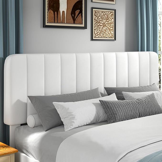 VECELO King Size Bed Frame with Upholstered Headboard, Velvet Platform Bedframe Mattress Foundation, Strong Wood Slat Support, No Box Spring Needed,White