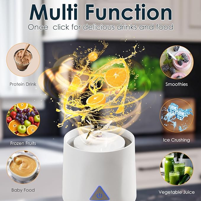 Personal Blender Wireless 24oz Cordless Mini 360 Watt Portable Blender-for Smoothies Freshly Squeezed Juices 6000mAh Self Cleaning and BPA Free Portable Juicer with 6 Sharp Blade Pearl White