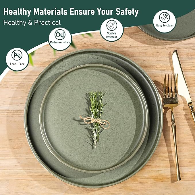 GBHOME Ceramic Dinnerware Sets for 4, Stoneware Plates and Bowls Sets, Chip and Scratch Resistant Dishes, Dishwasher & Microwave& Oven Safe Dishes sets, Reactive Glaze-Green