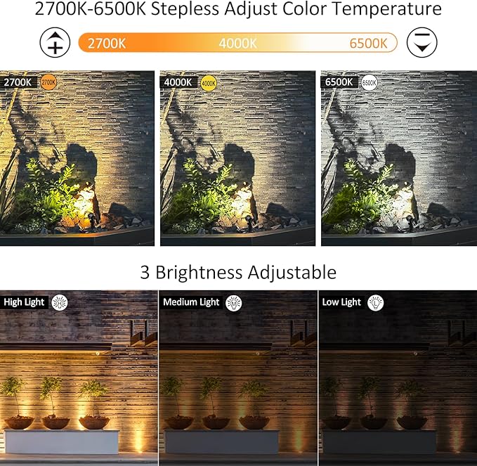 CLY Solar Landscape Spotlights, Solar Lights Outdoor IP66 Waterproof, Remote Control 2 Dynamic Modes 3 Brightness Adjustable 2700-6500K Auto On/Off 11M Cable for Garden Pathway Trees Flag 3 in 1