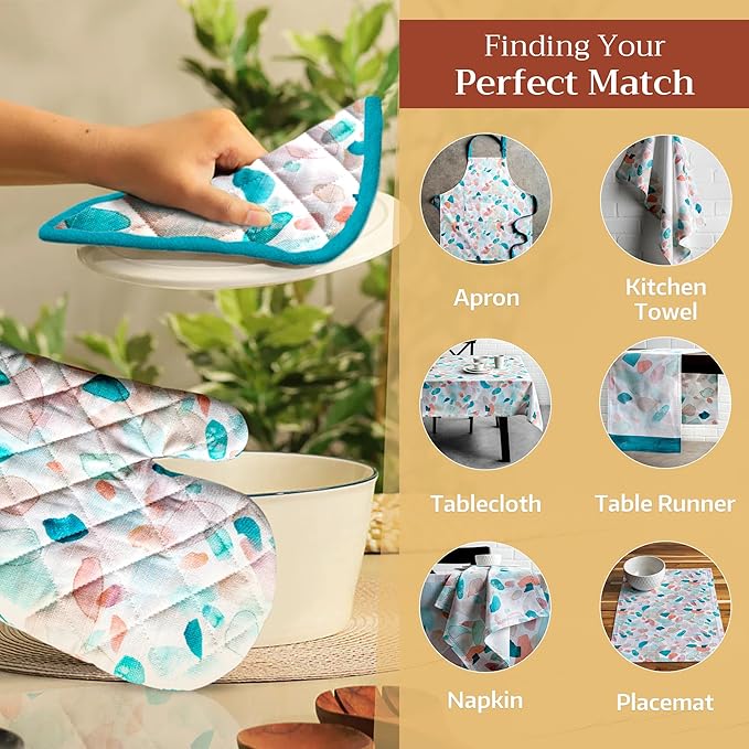 Maison d' Hermine Pot Holders Set 100% Cotton Heat Resistant Potholders 8" x 8" Hot Pads with Loop BBQ, Cooking, Baking, Grilling, Kitchen, Handling Hot Pans Spring/Summer (Pack of 2, Summer Picnic)