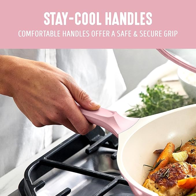 GreenLife Nonstick 12” (5QT) All in One Deep Skillet Wok with Lid, PFAS-Free Non-Toxic Ceramic Multi-Purpose Pan, Induction, All Stovetop, Egg, Stir Fry, Saute, Stay Cool Handle, Pink