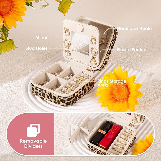 Leopard Print Jewelry Box, Cheetah Travel Jewelry Case for Women Girl, Animal Small Jewelry Organizer, Birthday Graduation Gift