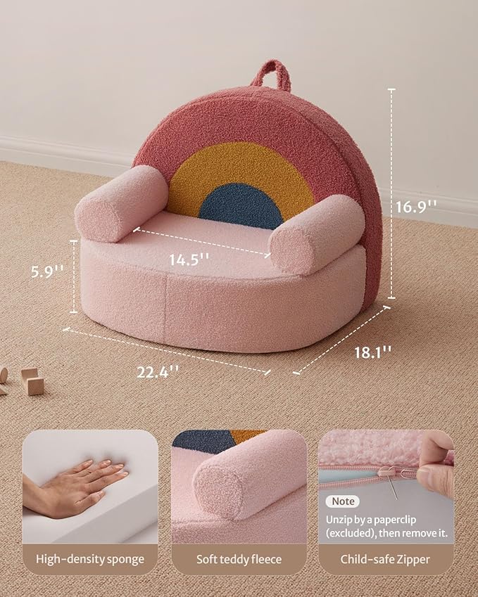 Blissful Diary Toddler Chair Comfy, Foam Kids Chair with Soft Teddy Plush, Toddler Reading Chair with Cute Arclet Designs- Blush Pink