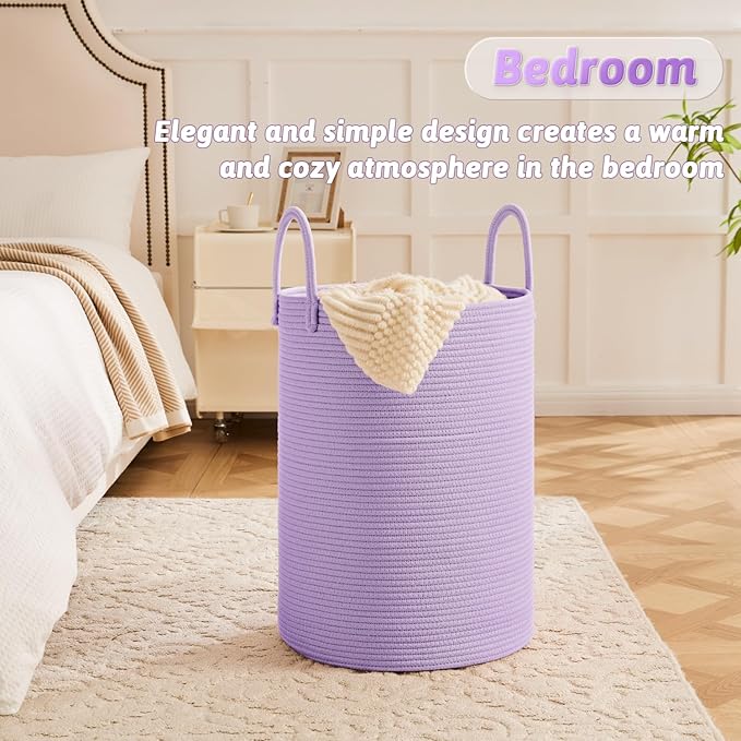 Laundry Basket,Woven Cotton Rope Laundry Hamper,100L for Decorative Storage of Dirty Clothes,Toys and Blankets in Bathroom,Baby Room and Living Room