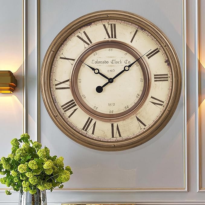 20 Inch Retro Farmhouse Wall Clock, Solid Wood Silent Non-Ticking, Battery Operated Decorative Clock for Living Room, Kitchen, Bedroom, Office and Home Decor