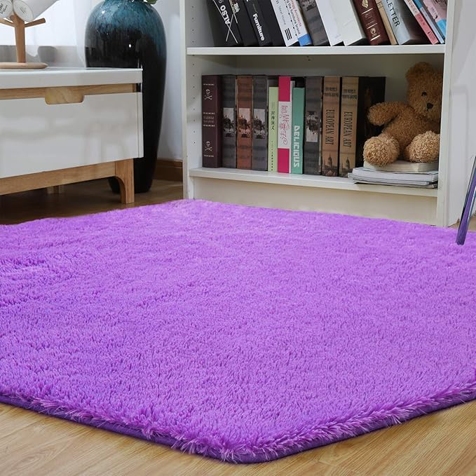 junovo Ultra Soft Rug for Nursery Children Room Baby Room Home Decor Dormitory Hexagon Carpet for Playhouse Princess Tent Kids Play Castle, Diameter 4.6 ft, Purple