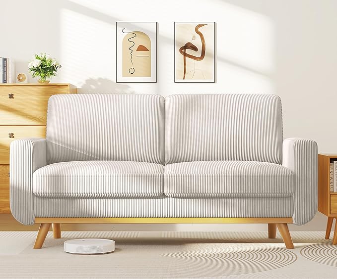 Vesgantti 68" Loveseat Sofa Light Grey, Comfy Corduroy Couch with Spring Cushion and Solid Wood, Modern Deep Seat for Bedroom, Living Room, Office