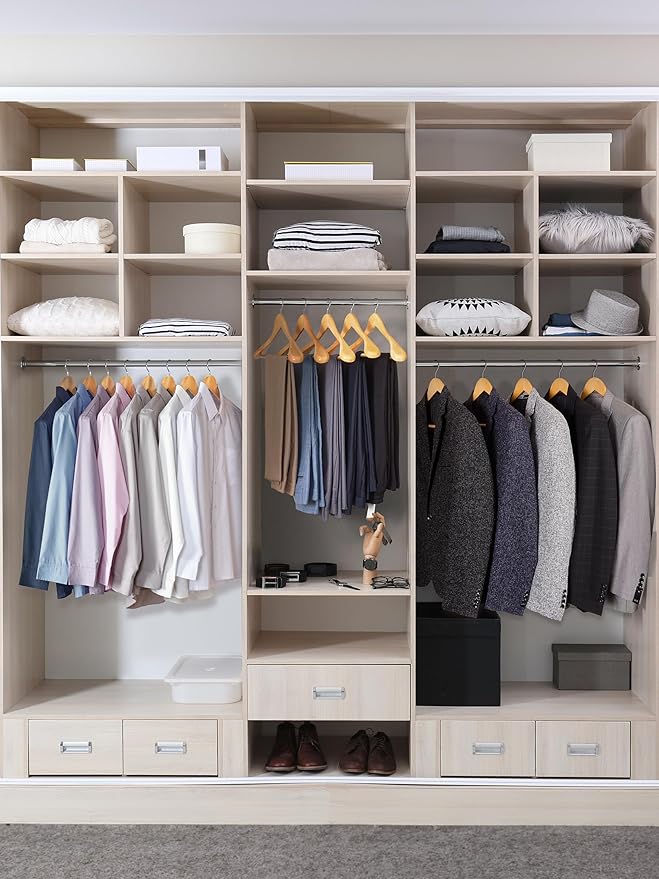 HOUSE DAY Wood Suit Hangers for Men, Smooth Wide Shoulder Wooden Hanger with Non Slip Pant Holder, Wide Hangers for Suits, Coats, Jackets, Heavy Wide Clothes Hanger 2 Pack, Natural