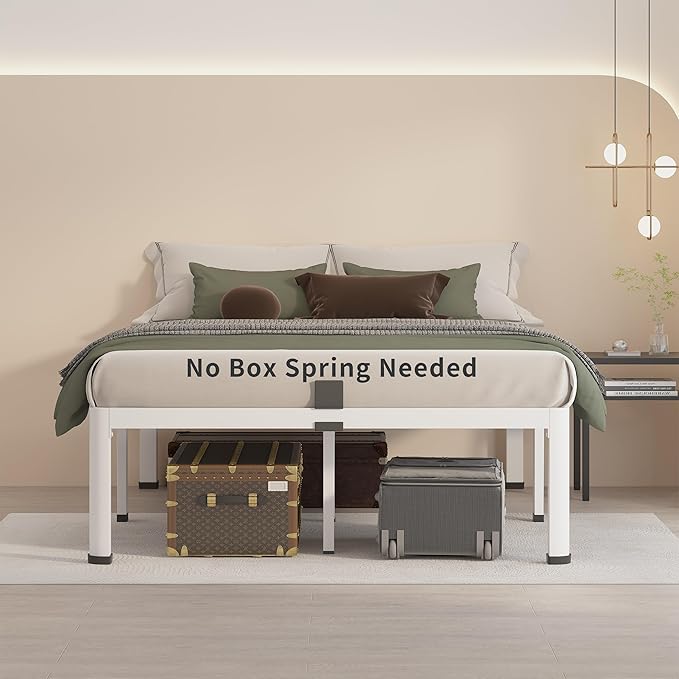 MAF 14 Inch King Metal Platform Bed Frame White with Round Corner Legs, 3000 LBS Heavy Duty Steel Slats Support, Noise Free, No Box Spring Needed, Easy Assembly