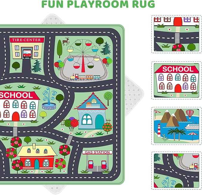 Kids Playmat Car Rug, Kids Play Rugs Town City Road Map Rug, Large Educational Car Mat, Boys Track Play Mat, Kid Rugs for Playroom Bedroom Living Room (Style 2, 59X 39.4 INCH)