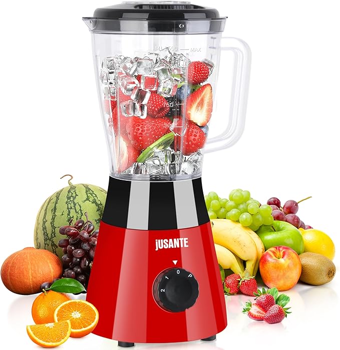 Kitchen Blender, 500W Countertop Blender with 52oz Plastic Jar for Smoothies Milkshake Desserts Nut Butter, Cocktails Sauces (Red)