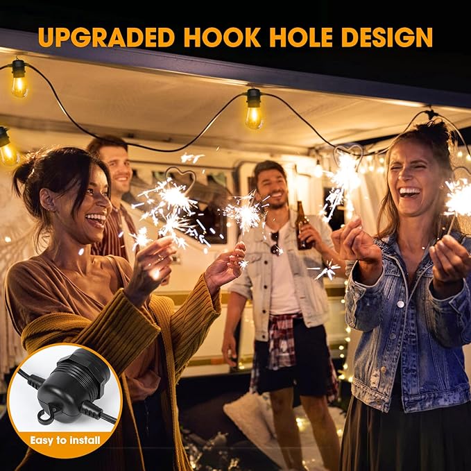 LED Outdoor String Lights 36FT Patio Lights with 13 Shatterproof S14 Replaceable Bulbs(1 Spare), Outside Hanging Lights Waterproof for Porch, Deck, Garden, Backyard, Balcony, 2700K Dimmable