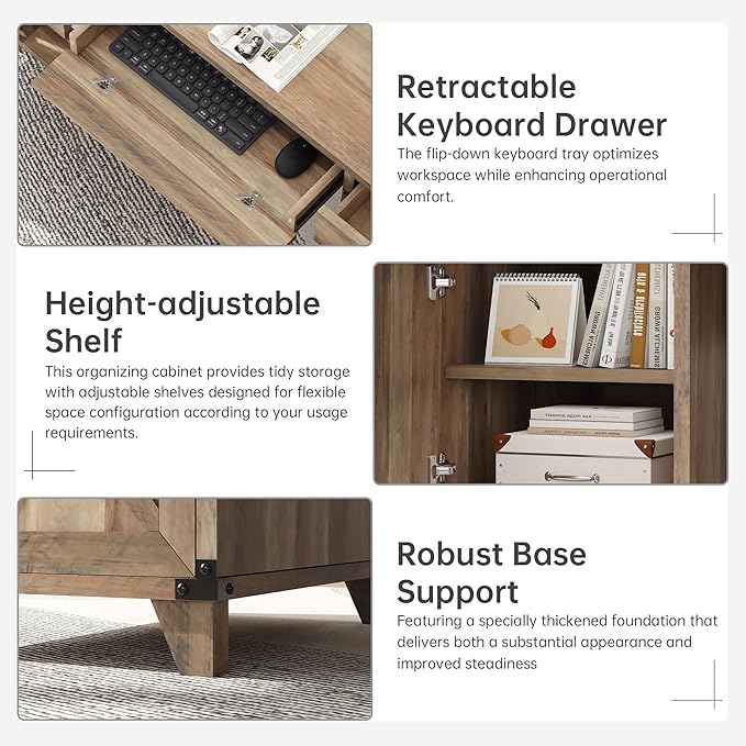 59" Farmhouse Executive Desk with Keyboard Tray,Wooden Computer Desk with Scratch-Resistant Wear-Resistant for Office, 5 Drawers,Home Office Workstation with wFile Cabinet Storage