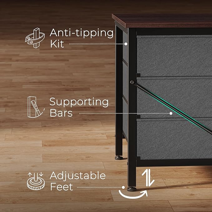 Huuger 63 Inch Dresser for Bedroom, Dresser for Closet with 9 Drawers, Large TV Stand for 55, 65, 70 Inch TV, Entertainment Center with Storage, Wide Long Chest of Drawers, Walnut and Dark Grey