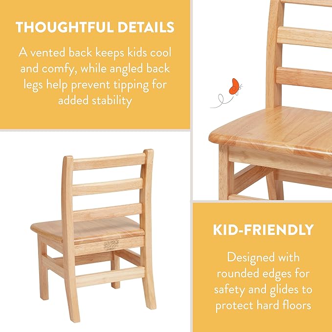 Wooden Ladderback Chairs, 12", Kids Furniture, Natural, 2-Pack