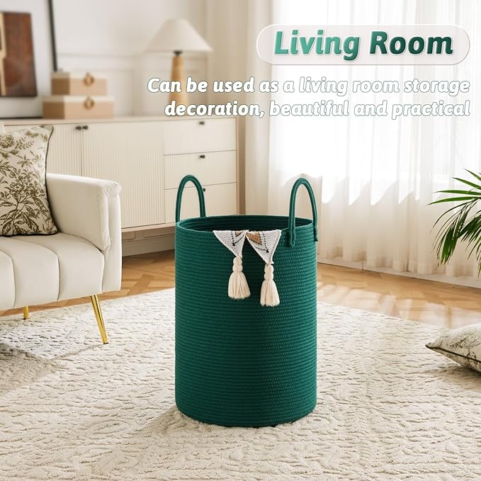 Laundry Basket,Woven Cotton Rope Laundry Hamper,60L for Decorative Storage of Dirty Clothes,Toys and Blankets in Bathroom,Baby Room and Living Room