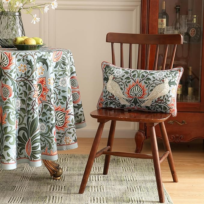 Design Lumbar Retro Elegant Linen Throw Pillow Covers 12"x20" Pack of 2, Blue Gray Floral Vine Pattern Cushion Covers Decor Rectangle Pillowcases for Bed,Living Room,Outdoor,Car