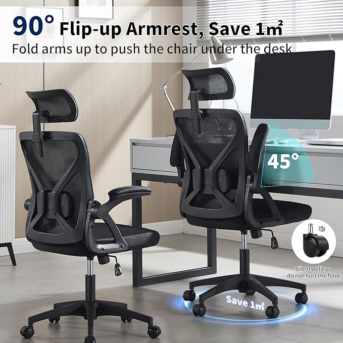 Office Chair,Ergonomic Desk Chair with Adjustable Lumbar Support,400 Lbs Mesh Computer Chair High Back with Adjustable Headrest for Home Office (Black)
