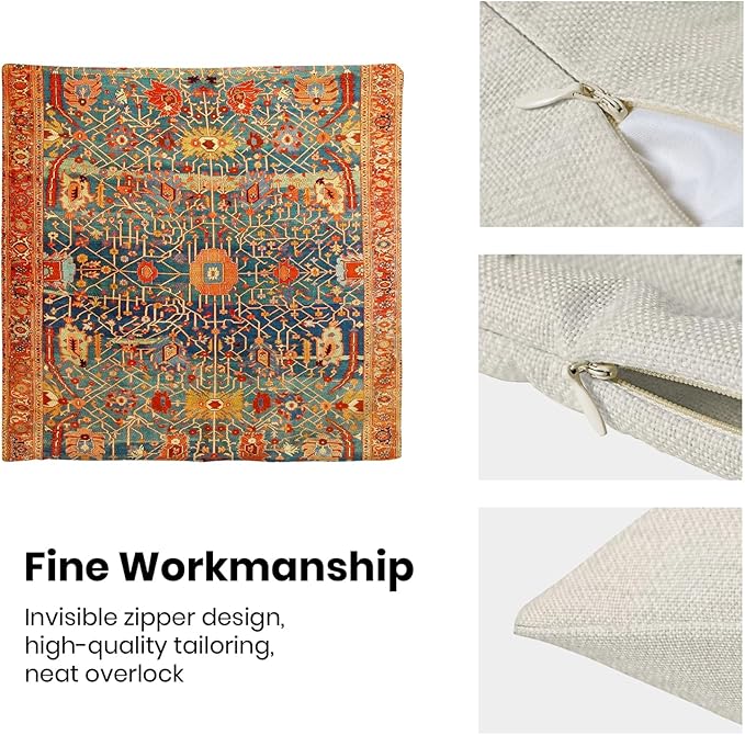 Boho Pillow Covers 20x20 Set of 2, Red Bohemian Ethnic Design Decorative Throw Pillow Covers Farmhouse Cushion Pillow Covers for Sofa Couch Outdoor