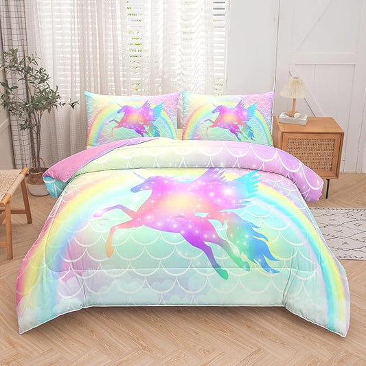Tailor Shop Queen Size 5-Piece Unicorn Bedding Set - Pink Comforter, Sheets, Bed in a Bag for Girls/Kids