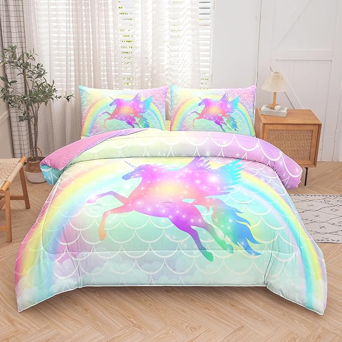 Tailor Shop Unicorn Bedding Full Size 5-Piece Comforter Set for Girls/Kids - Pink Unicorn Sheets & Room Decor