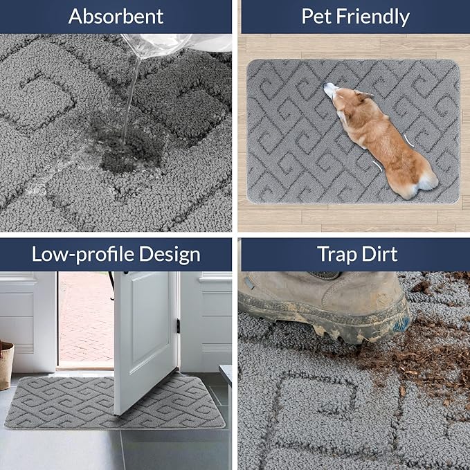 Walensee Indoor Doormat, Front Door Mat for Entrance (36"x59"Light Grey) Machine Washable Entryway Rug, Non Slip Trapper Door Rugs Absorbent Dirt Low Profile Shoes Scraper Inside Floor Mats