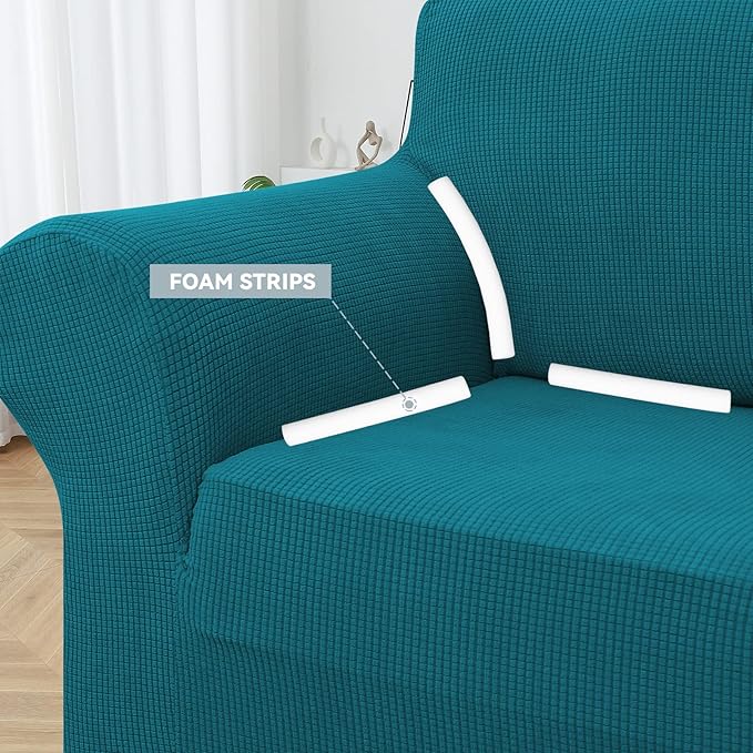 LURKA Stretch Oversized Sofa Slipcovers 1 Piece Couch Covers for 3 Cushion Couch Sofa Furniture Protector Full Sofa Covers with Elastic Bottom for Kids and Pet (X-Large,Peacockblue