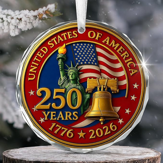 FLAGWIX 250th Anniversary USA Ornament for Patriotic Christmas Decorations - Glass Patriotic Christmas Ornaments - United States 250 Years American Anniversary Bell Ornament, Veterans Day Gifts Bulk