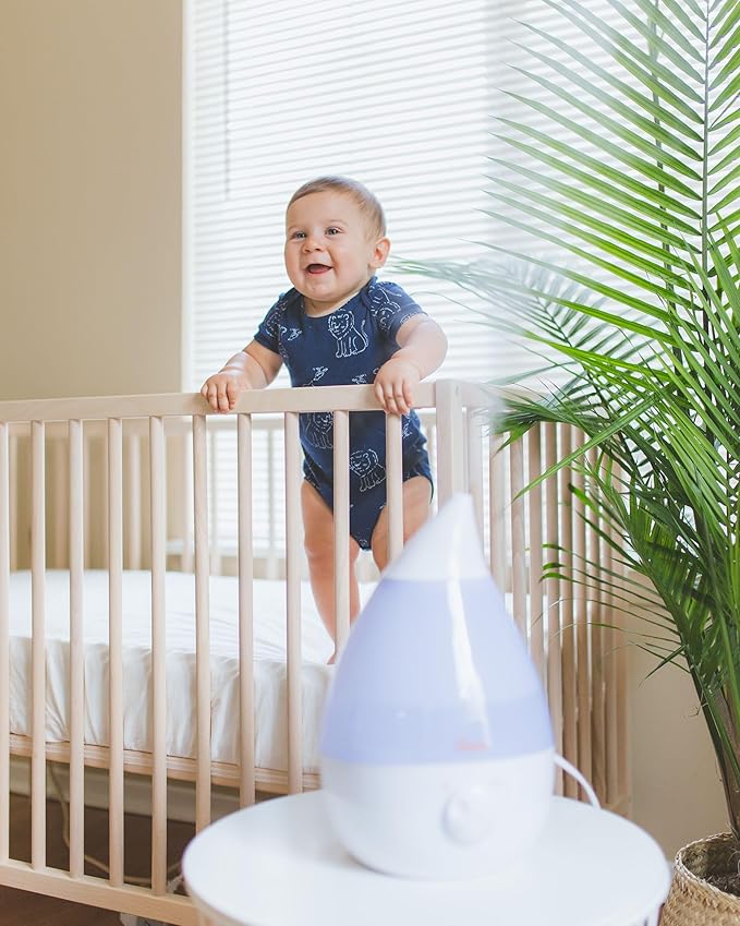 Crane White Drop Ultrasonic Cool Mist Teardrop Humidifier, 1 Gallon Tank, Baby Humidifier for Nursery, Bedroom, Plants, Office, Adjustable Mist Levels