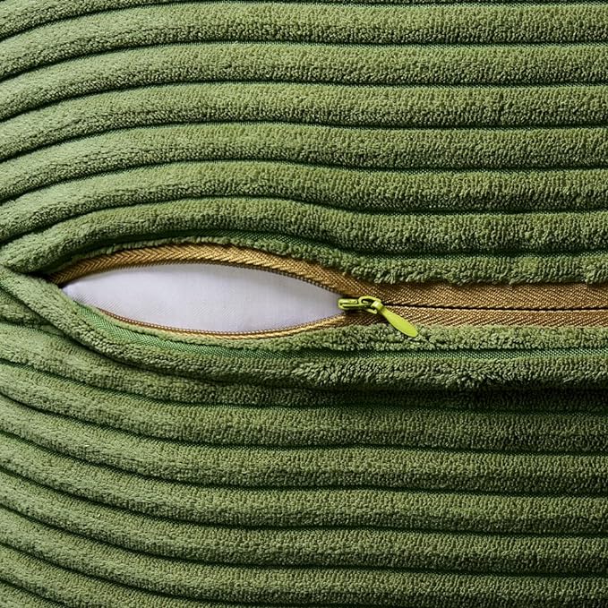 MIULEE Decorative Lumbar Throw Pillow Covers for Couch Bed Livingroom 12x20 Inch Set of 2 Moss Green Boho Accent Throw Pllows Broadside Striped Patchwork Soft Corduroy Summer Pillowcases