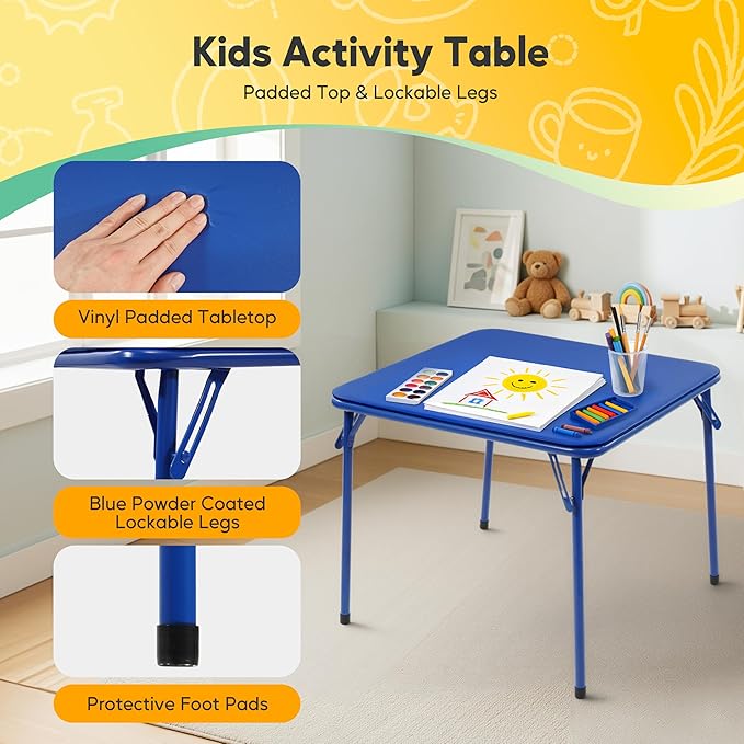 HealSmart Folding Table for Kids, Toddler Table with Padded Top - Foldable, Portable, and Durable Design, Ideal for Playtime, Crafts, and Activities, Compact and Easy Storage Solution, Blue