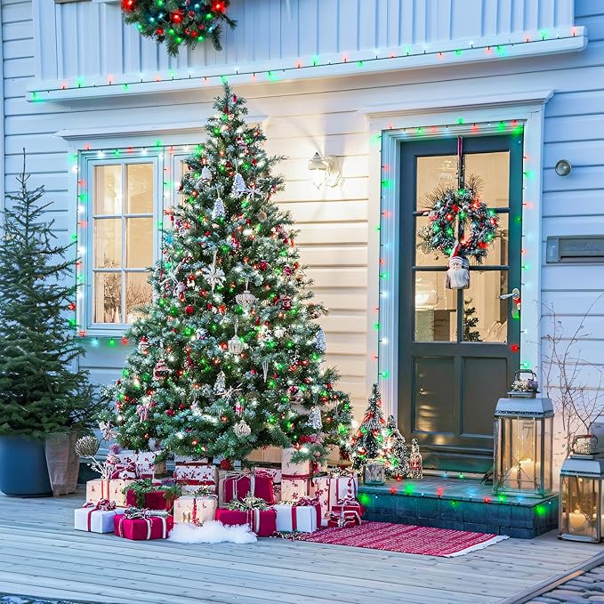 JMEXSUSS 2 Pack Red White and Green Solar Christmas Lights, Total 400 LED 151FT Solar String Lights Outdoor Waterproof, 8 Modes Solar Lights for Outside Tree Patio Christmas Decorations