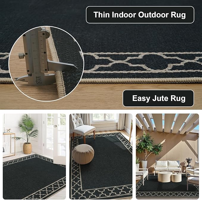 OJIA Easy Jute Front Door Mats Black Outdoor Rug 3x5, Washable Entryway Rug Indoor Doormat Bordered Indoor Outdoor Rugs Non-Slip Entry Rugs Farmhouse Area Rug for Porch Kitchen Living Room