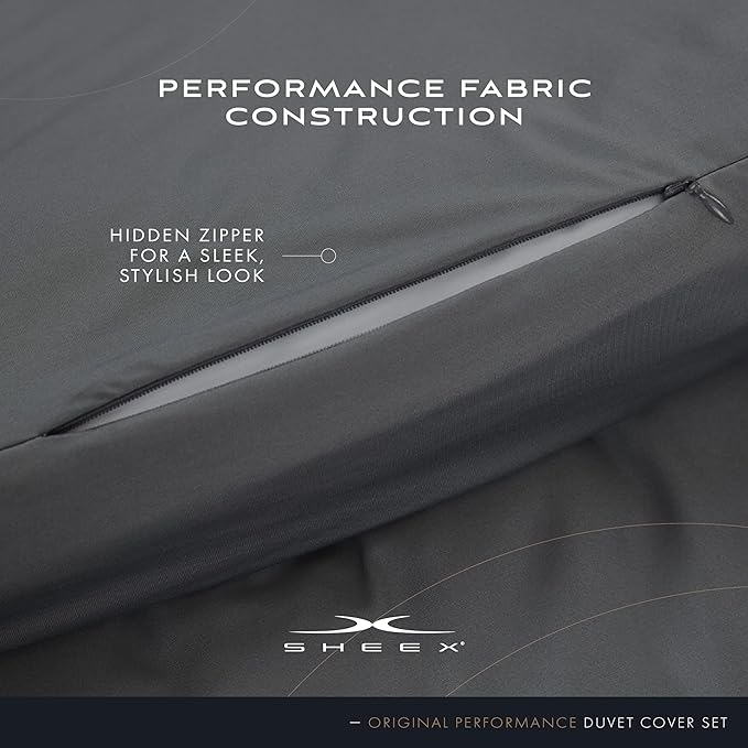SHEEX Original Performance Cooling Duvet Cover Set, Lightweight King Duvet Cover with 2 King Pillow Shams, Navy/Graphite