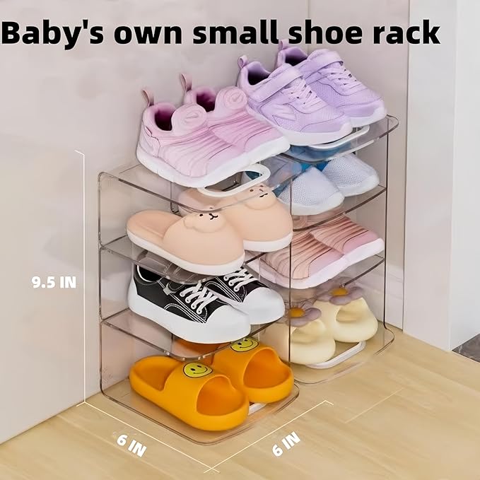 Acrylic Clear Kids Shoe Rack,Wall-Mounted Baby Shoe Organizer,3 Sections Toddler Shoe Organizer,Baby Organizers and Storage,Shoe Storage Boxes Stackable,Save Space for Storing Baby Shoe Shelfs(2 Pcs)