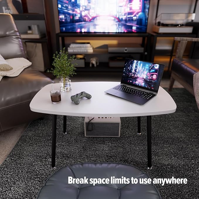 WOHOMO Foldable Coffee Table White Small Coffee Tables for Living Room Portable Simple Modern Rectangular Center Table for Small Spaces, No Assembly, 31.5 * 15.7 * 17.7IN, White