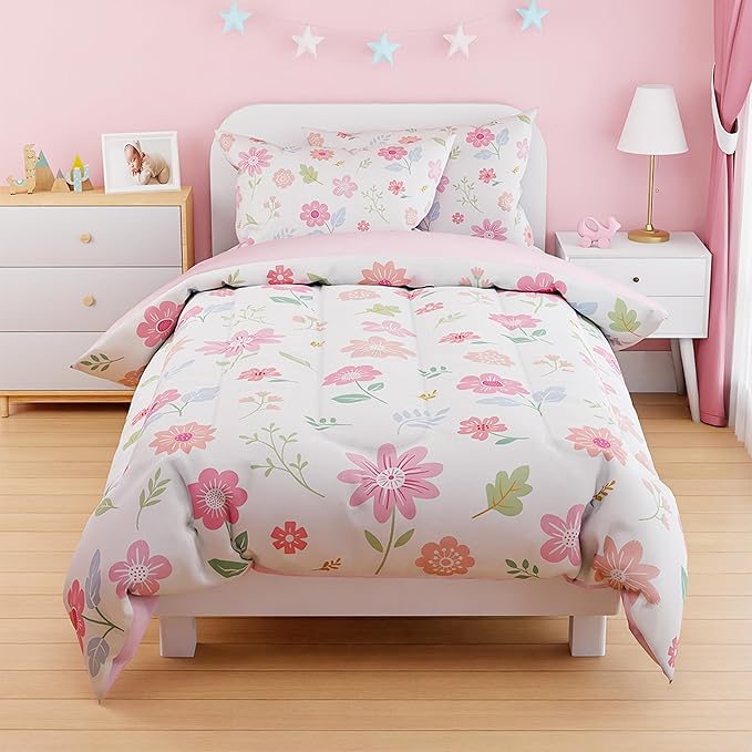 SANDJEST Floral Duvet Cover Sets Full Size for Kids Girls, Incude 1 Polyester Comforter Cover 80x90 Inches and 2 Pillowcases 20x26 Inches, Comforter Not Included, Gift for Christmas Birthday
