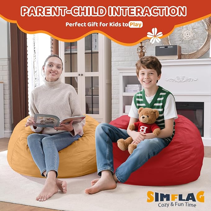 2FT Bean Bag Chair, Comfy Bean Bag Chairs with Memory Foam Filled, Fluffy Beanbag Sofa with Dutch Velvet Cover, Teardrop BeanBag Chairs for Living Room, Playroom - Red