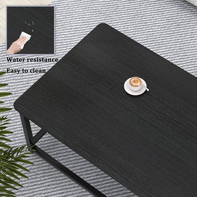 EXCEFUR Black Coffee Table, Rustic Wood Living Room Table with Storage Shelf, Modern Rectangle Center Table, 47 Inch