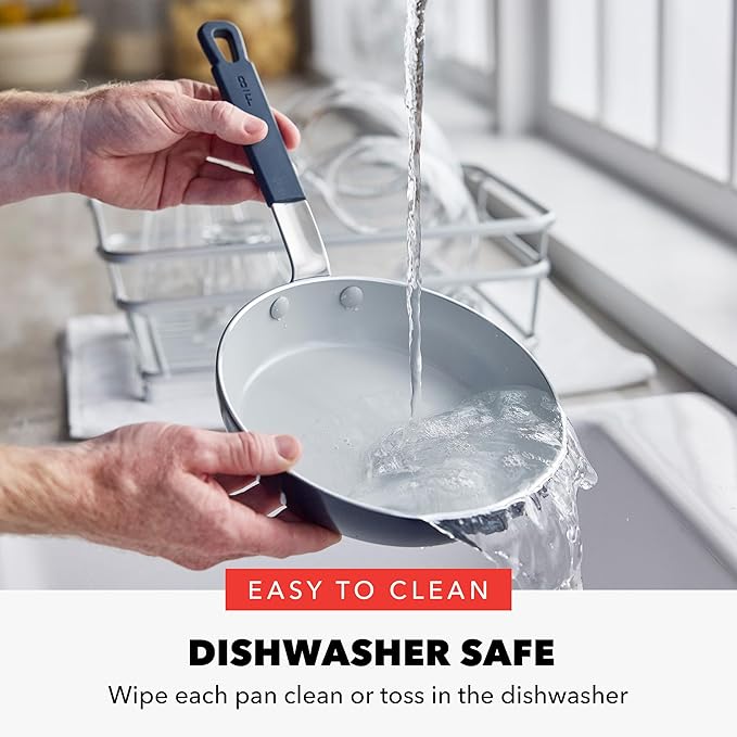 GreenPan x Bobby Flay 8" Nonstick Frying Pan Skillet, PFAS-Free Diamond Ceramic, Induction Suitable, Stay-Cool Silicone Handle, Easy Clean Dishwasher & Oven Safe, Egg & Omelet Pan, Oxford Blue