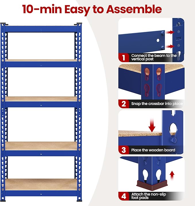 Yaheetech Storage Shelves 5 Tier Garage Shelving Heavy Duty Garage Shelves Adjustable Metal Shelving Unit Utility Rack Industrial Shelving for Warehouse Pantry Closet, 27.5" W x 12" D x 60" H, Blue