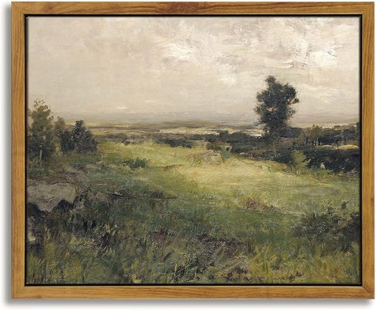 InSimSea Framed Canvas Wall Art Vintage Decor, The Vast Grassland Wall Art Room Decor, Classical Scenery Oil Painting Wall Artwork, Home Wall Decoration for Bedroom Living Room Bathroom, 8"x10"