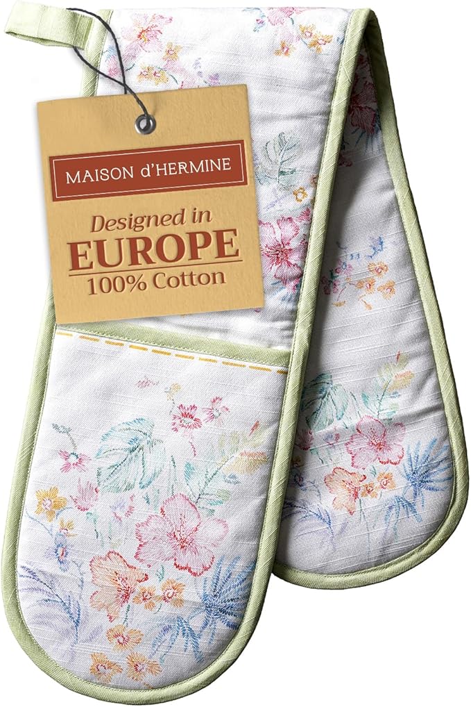 Maison d' Hermine Paradise Island 100% Cotton Easter Double Oven Glove with Loop Heat Resistant for BBQ | Cooking | Baking | Grilling | Microwave | Barbecue | Spring/Summer (7.5 Inch by 35 Inch)