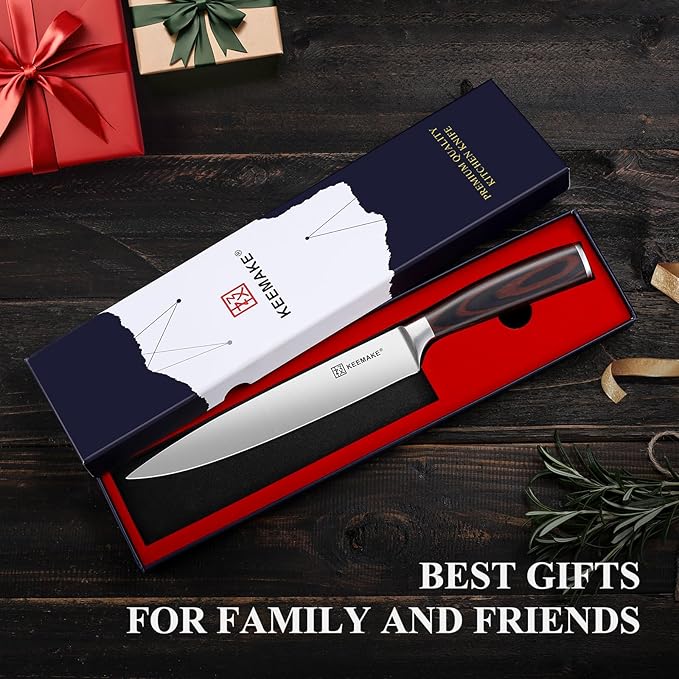 KEEMAKE Carving Knife for Meat - Razor Sharp 8 Inch Slicing Knife with High Carbon Stainless Steel Blade, Brisket Knives Meat Cutting Knives with Ergonomic Pakkawood Handle and Gift Box