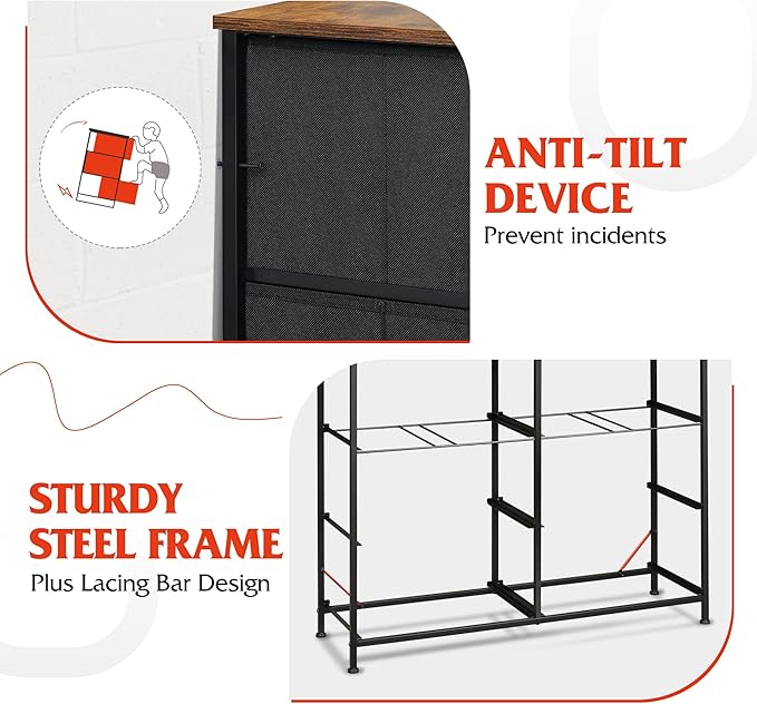 WLIVE Dresser for Bedroom with 8 Drawers, Wide Fabric Dresser for Storage and Organization, Bedroom Dressers, Chest of Drawers for Living Room, Closet, Entryway, Rustic Brown Wood Grain Print